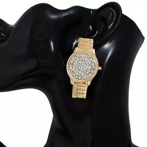 Rhinestone Gold Wrist Watch Earrings 2" Cute Fashion Crystal Dangle Drop Bling
